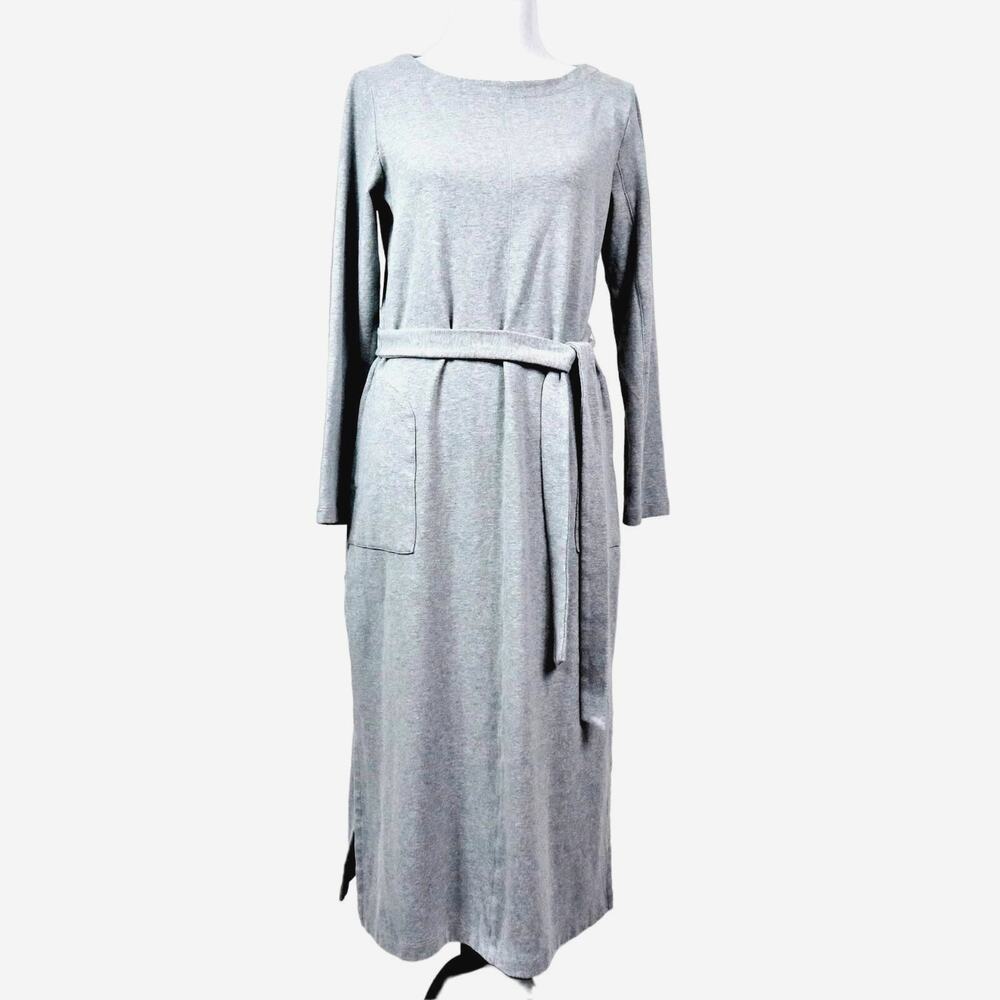 J Jill Pure Jill Size M Belted Jersey Knit Maxi Dress Heather Gray - Picture 2 of 12